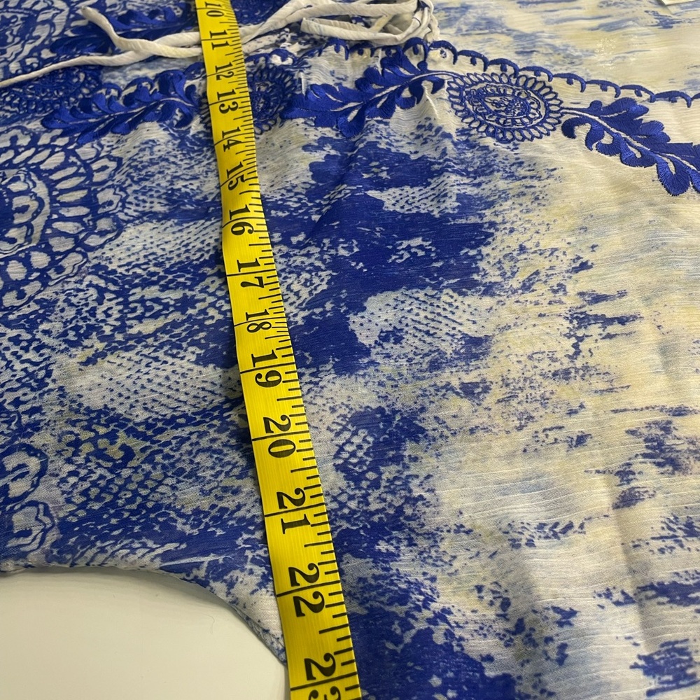 Arden B Blue and White, cream Swim Coverup, tunic, top,V-Neck, Small - Picture 4 of 7